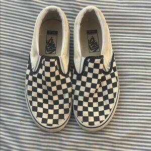Vans - black and white checkered slip ons, wide size